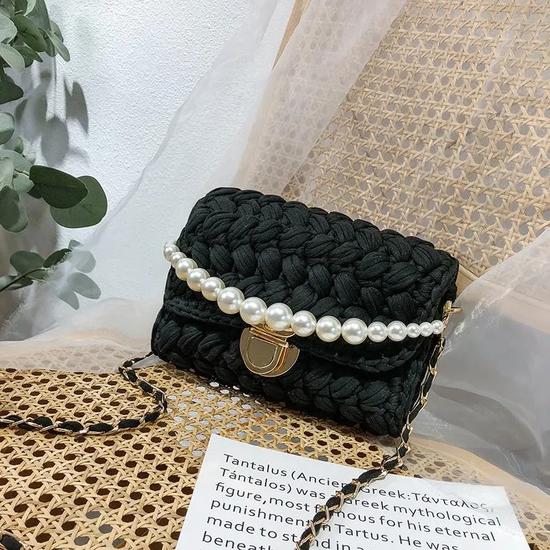 Cute White&Blue Crochet Small Handbag Crossbody Purse Crochet Shoulder Bag for Girl Cute Crochet Purses