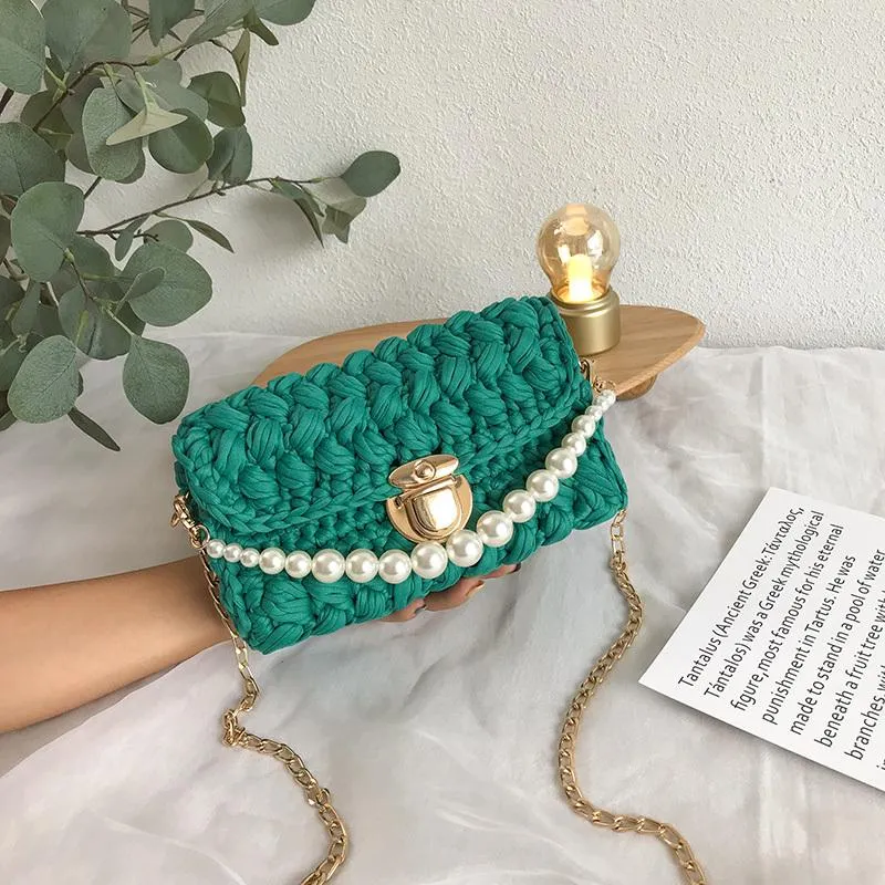Cute White&Blue Crochet Small Handbag Crossbody Purse Crochet Shoulder Bag for Girl Cute Crochet Purses