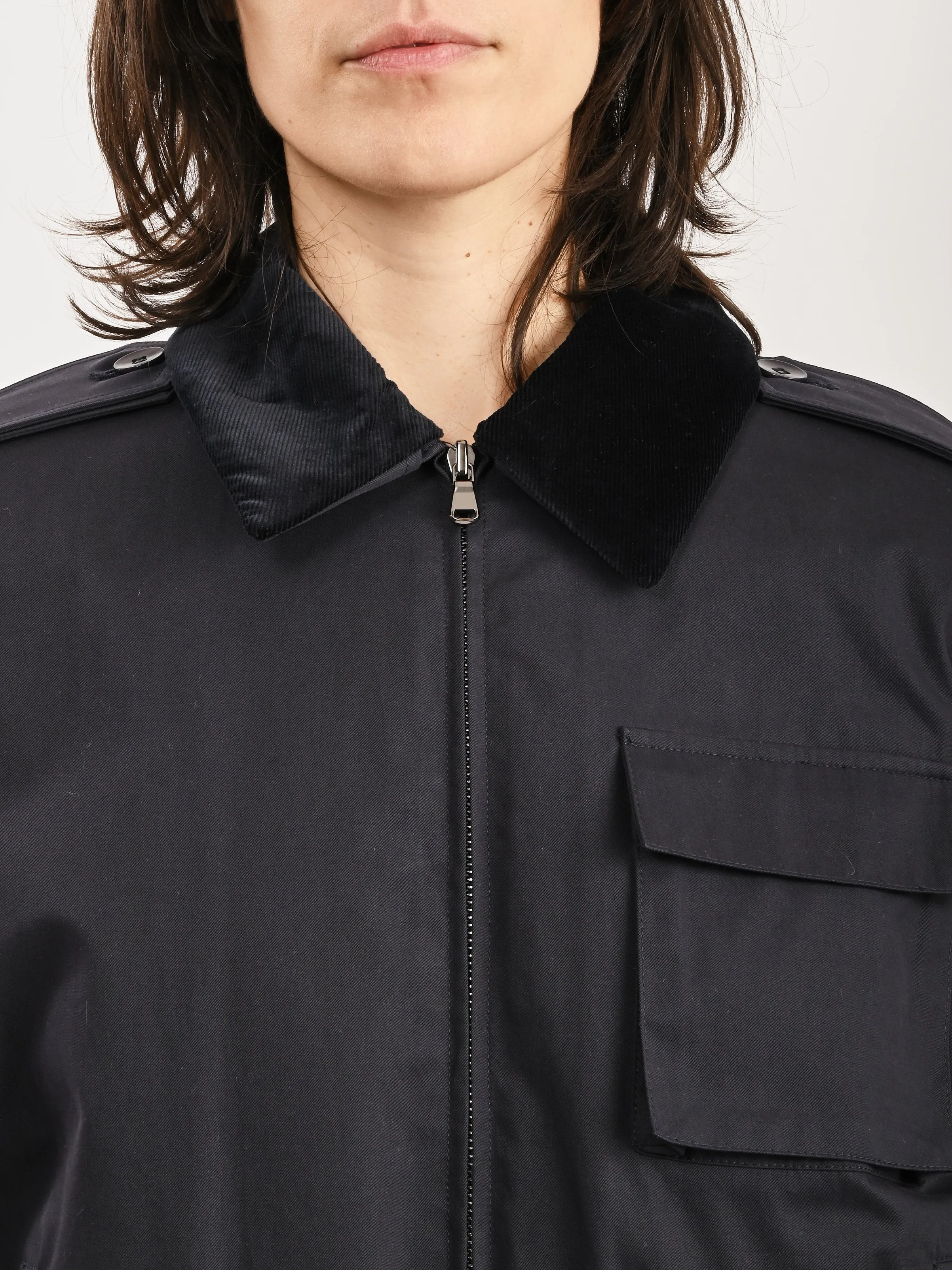 Dark Navy Bio Twill Bomber Jacket W/Removable Corduroy Collar