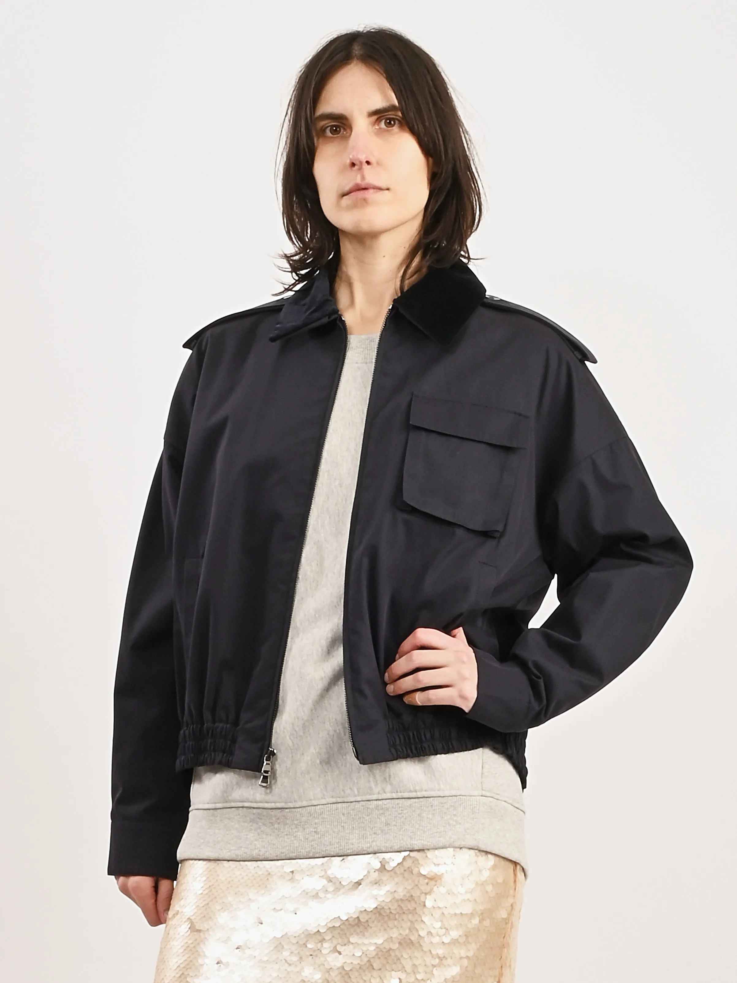 Dark Navy Bio Twill Bomber Jacket W/Removable Corduroy Collar