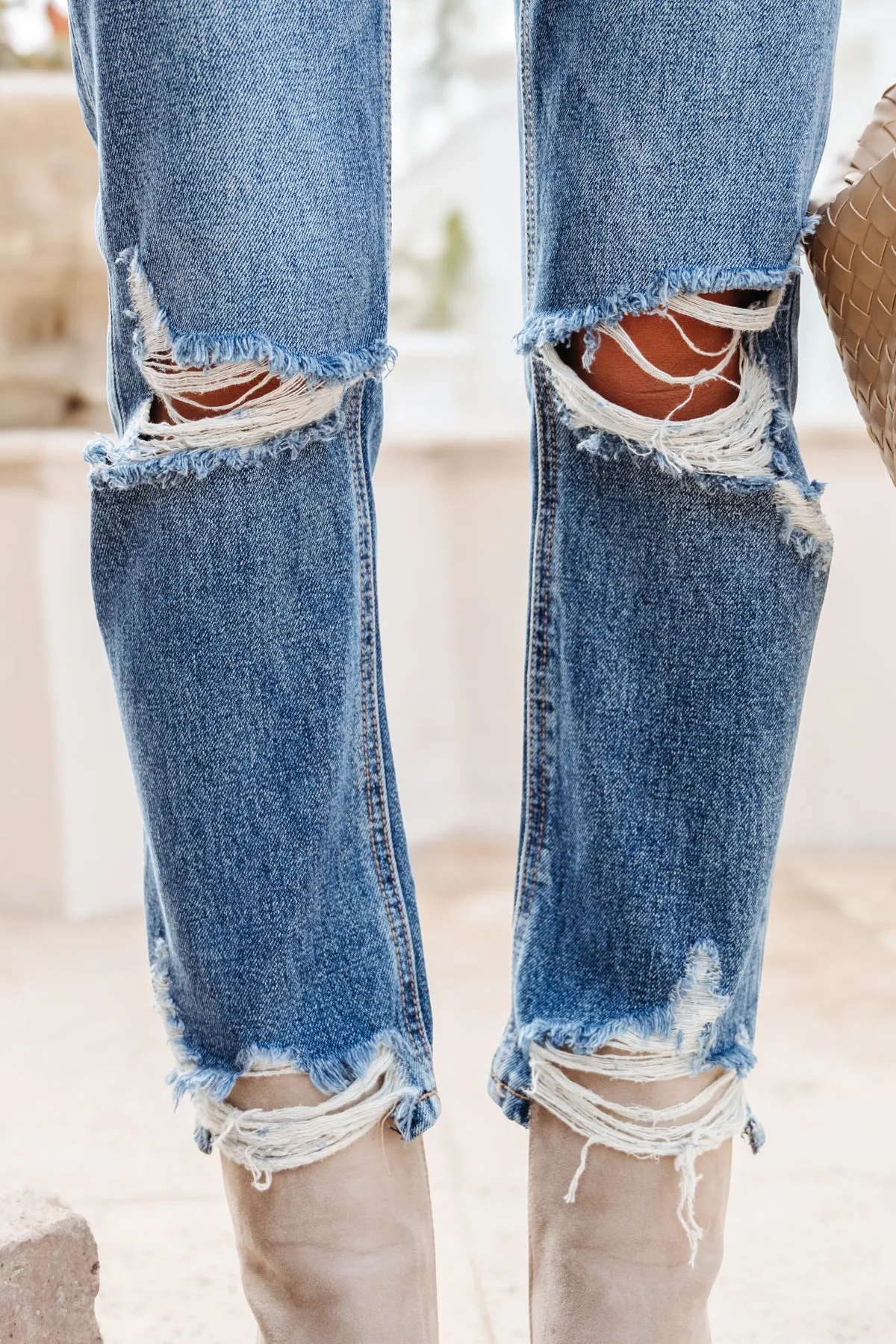 Dark Wash Distressed Blue Melody Vintage Crop Straight Jeans