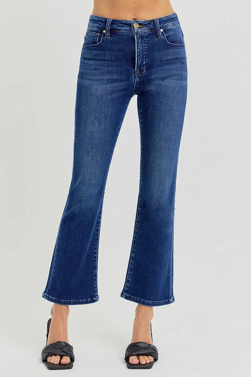 Dark Wash High Rise Crop Bootcut Tummy Control Jeans - Risen Jeans