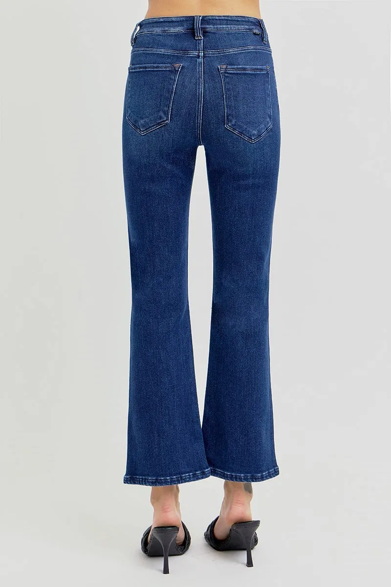 Dark Wash High Rise Crop Bootcut Tummy Control Jeans - Risen Jeans