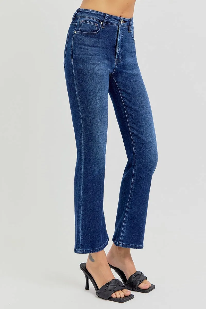 Dark Wash High Rise Crop Bootcut Tummy Control Jeans - Risen Jeans