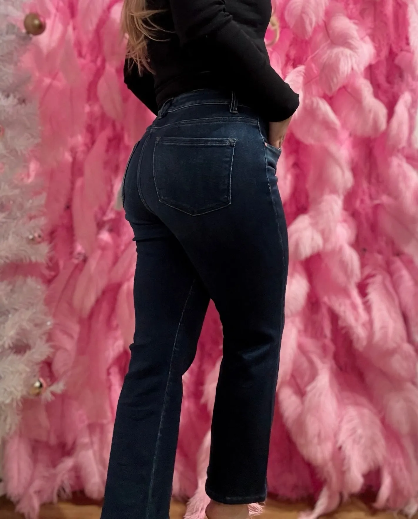 Dark Wash High Rise Crop Bootcut Tummy Control Jeans - Risen Jeans