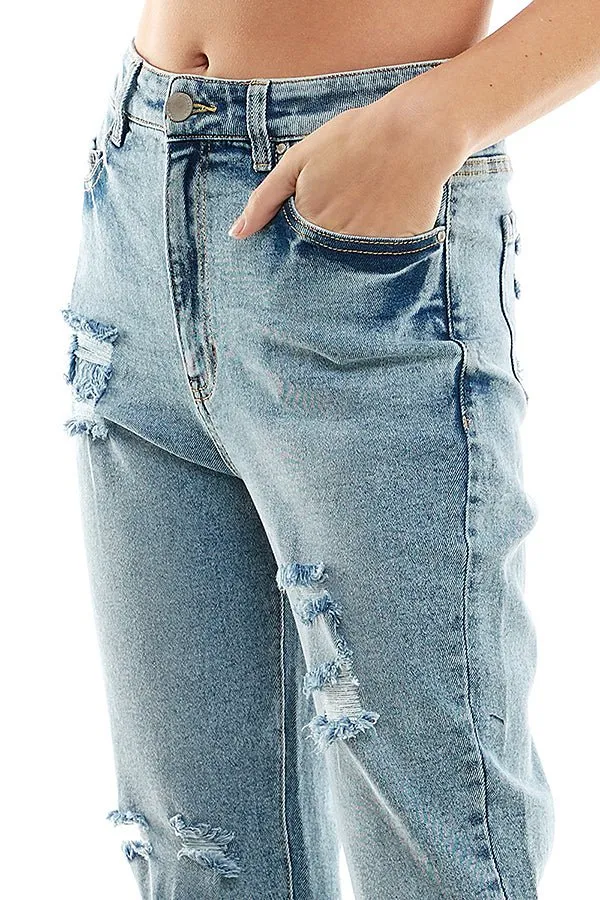 DESTRUCTED CUFFED MOM JEANS