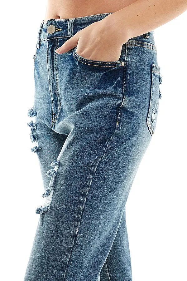 DESTRUCTED CUFFED MOM JEANS