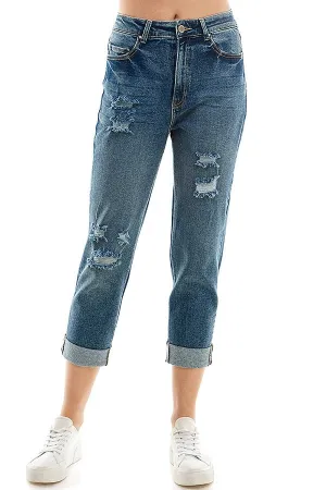 DESTRUCTED CUFFED MOM JEANS