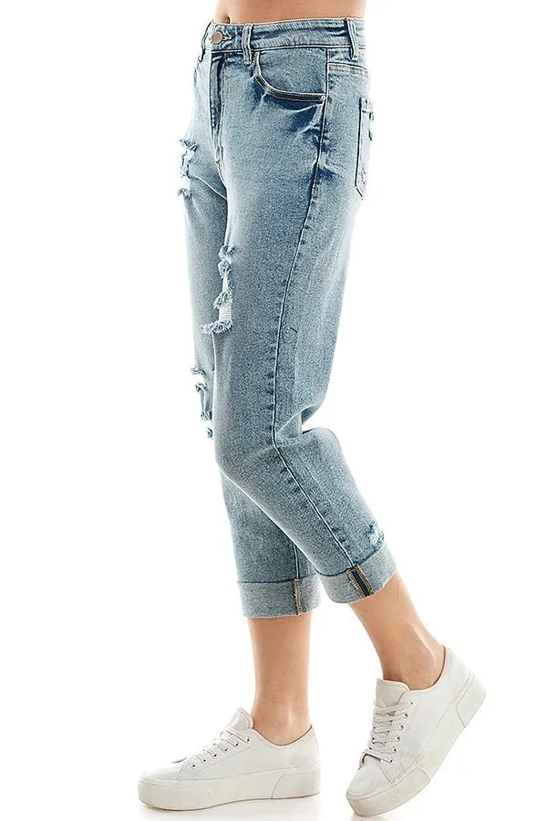 DESTRUCTED CUFFED MOM JEANS