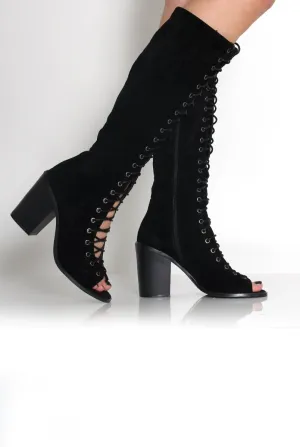 Devon Black Suede Knee High Boots