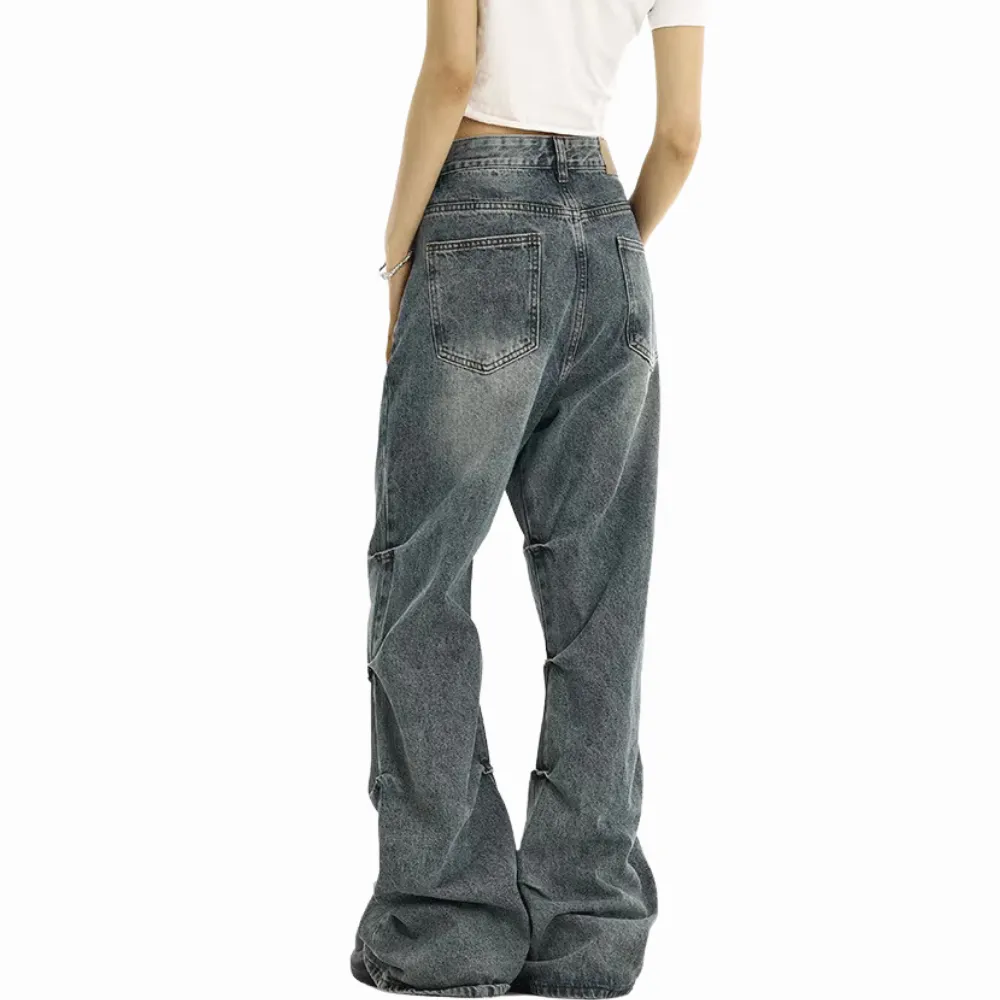 DF|Washed Pleated Bootcut Jeans