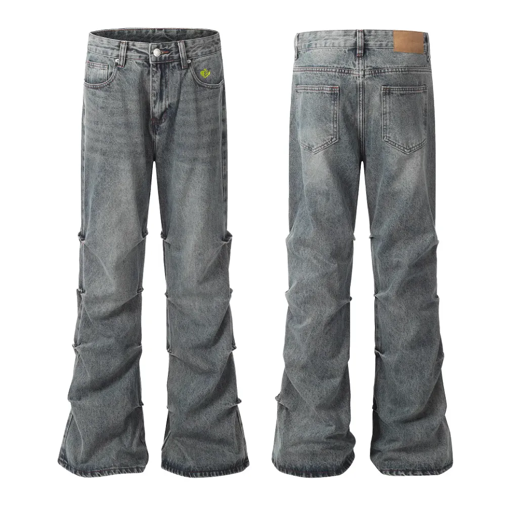 DF|Washed Pleated Bootcut Jeans