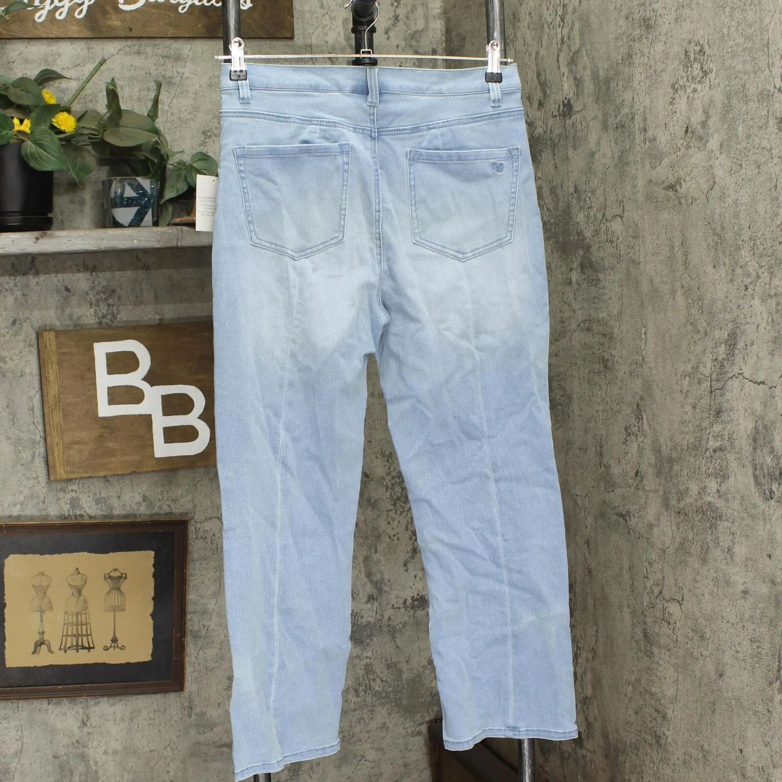 DG2 by Diane Gilman Front Slit Bootcut Jeans Embroidry Floral Chambray Blue 10