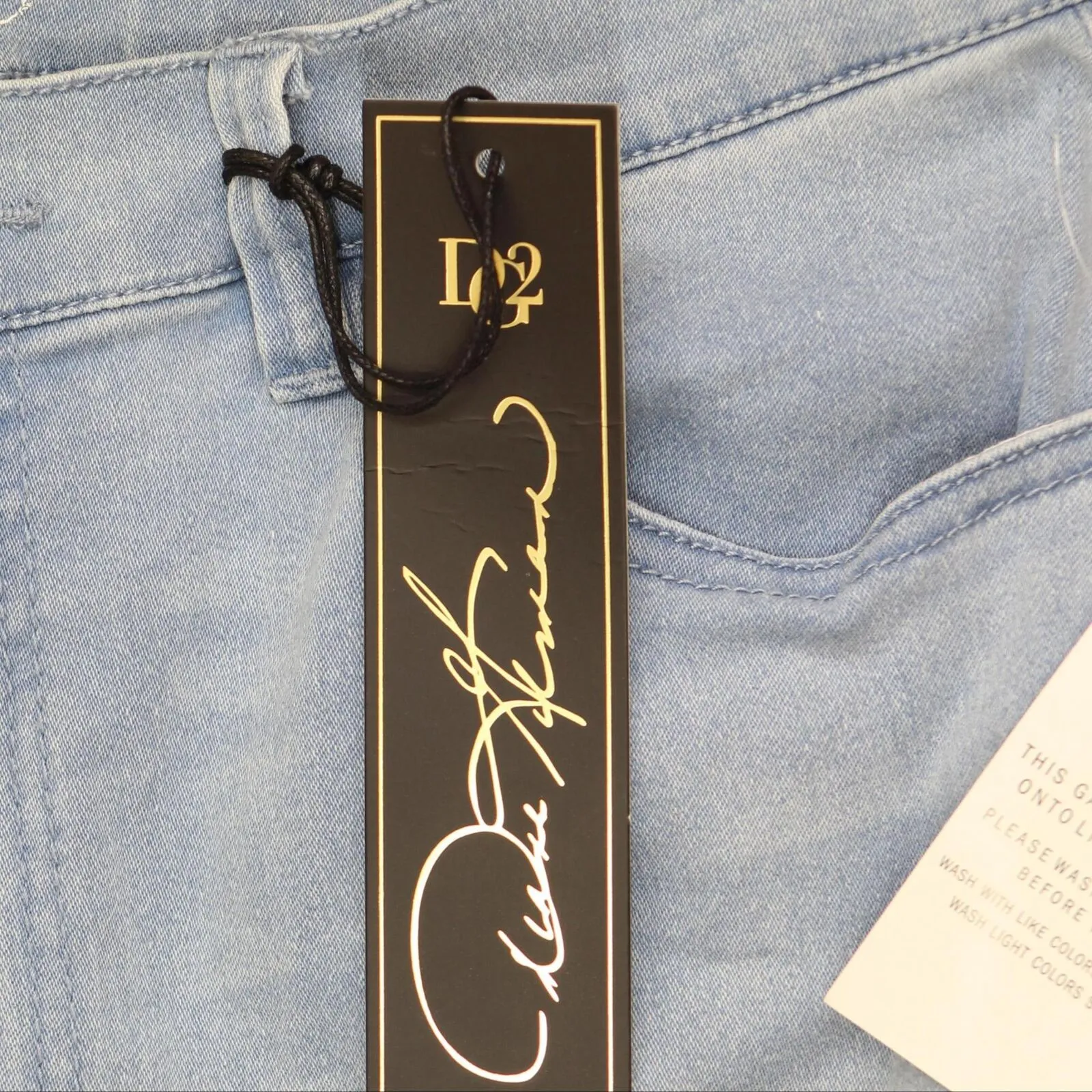 DG2 by Diane Gilman Front Slit Bootcut Jeans Embroidry Floral Chambray Blue 10