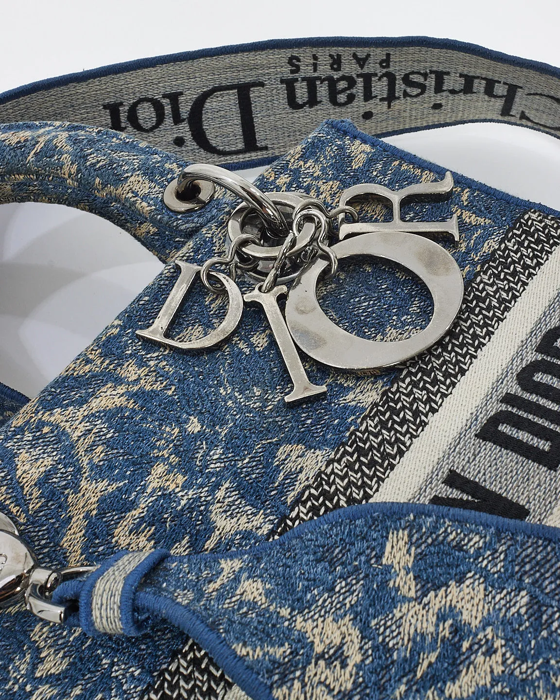 Dior Blue Denim Jardin Magique Embroidery Canvas Medium Lady D-Lite Bag