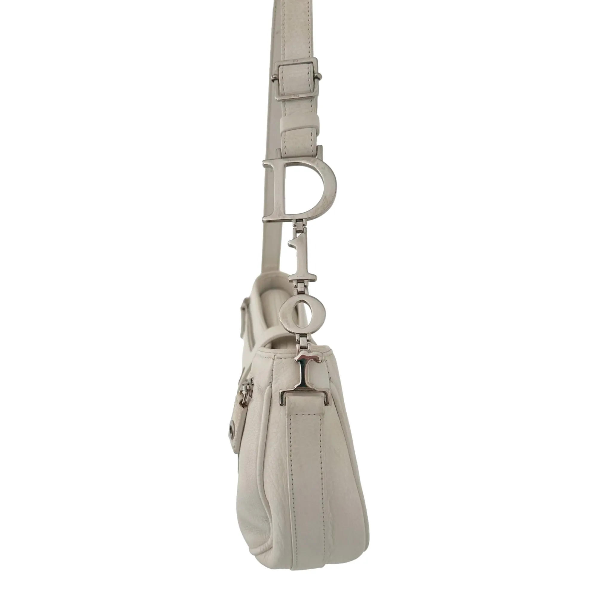 Dior White Leather Logo Shoulder Bag