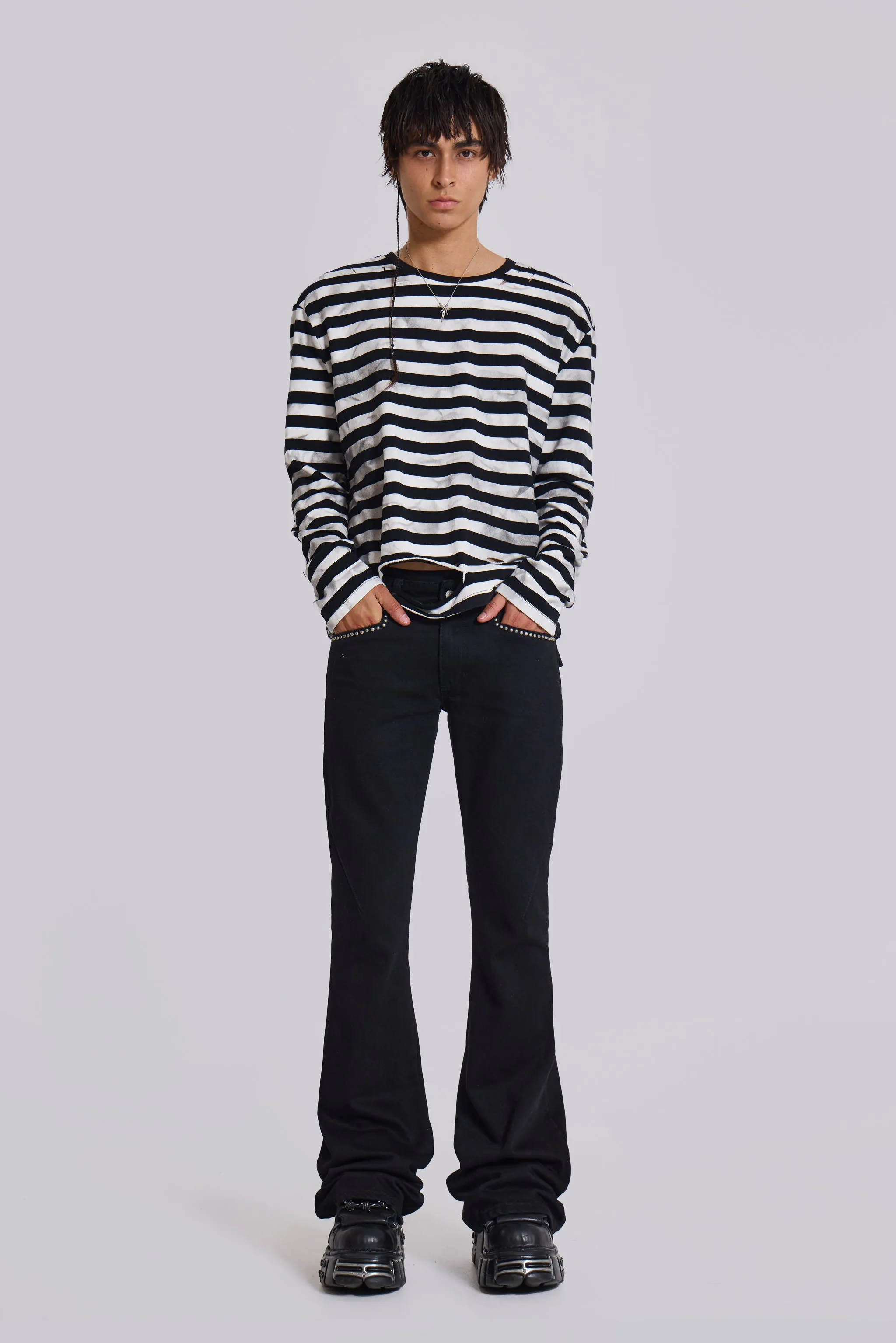 Dirty Striped Oversized Long Sleeve Tee
