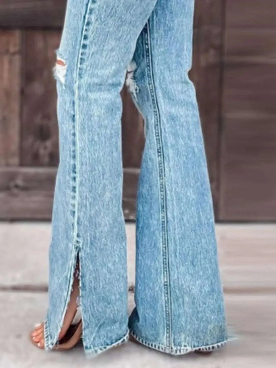 Distressed Bootcut Jeans with Slit Detail