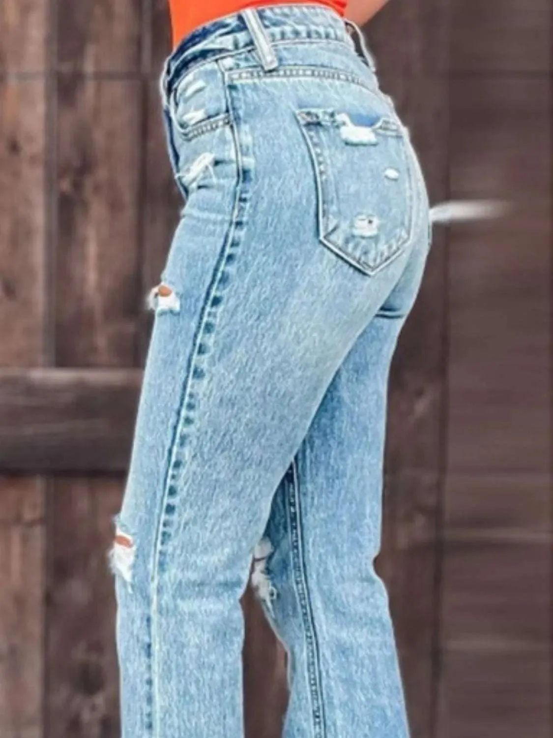 Distressed Bootcut Jeans with Slit Detail