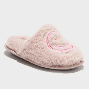 Dluxe By Dearfoams Girls Youth Happy Face Scuff Slippers 88544850 Light Pink 4/5