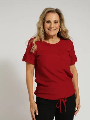 Drawcord Pocket Top - Red