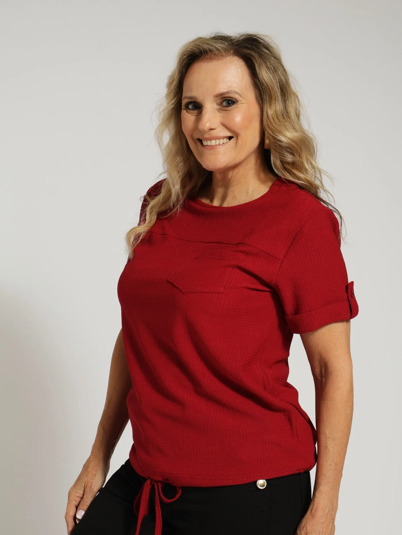 Drawcord Pocket Top - Red