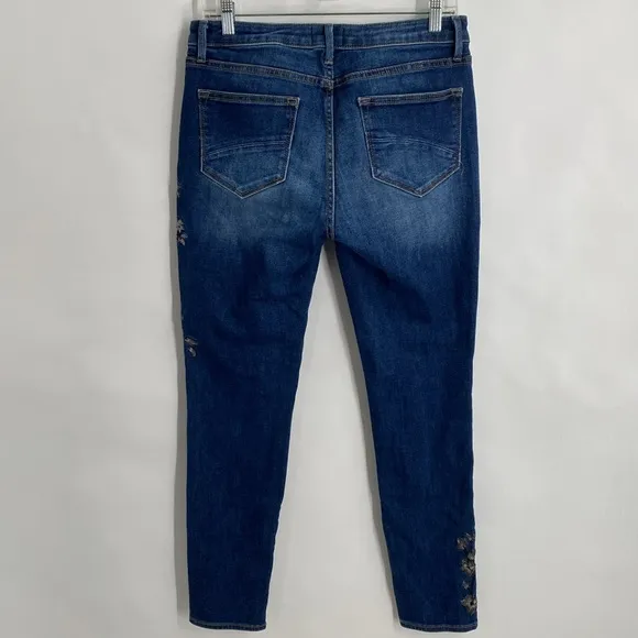 Driftwood Jackie High Rise Skinny Jeans Embroidered Metallic Floral Buds Size 28