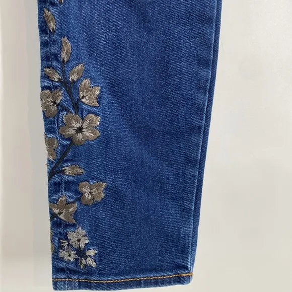 Driftwood Jackie High Rise Skinny Jeans Embroidered Metallic Floral Buds Size 28