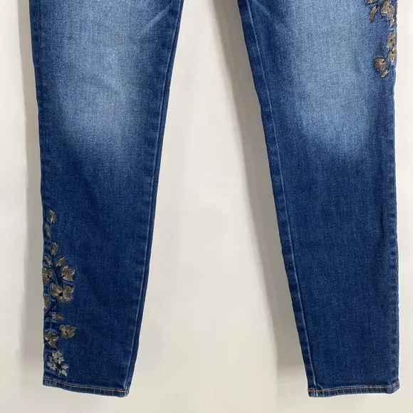 Driftwood Jackie High Rise Skinny Jeans Embroidered Metallic Floral Buds Size 28