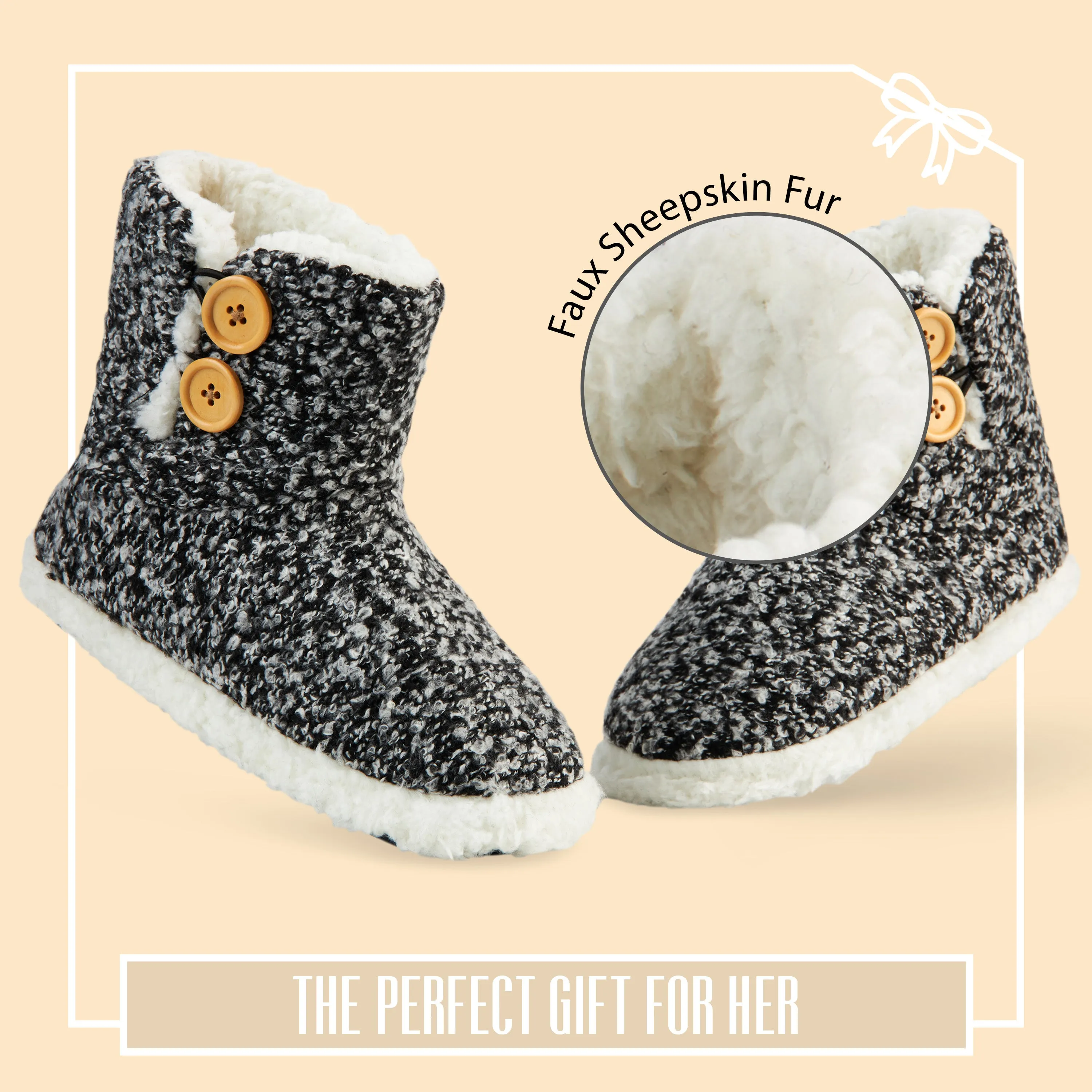Dunlop Slippers for Women, Faux Sheepskin Fur Bootie Slippers Women