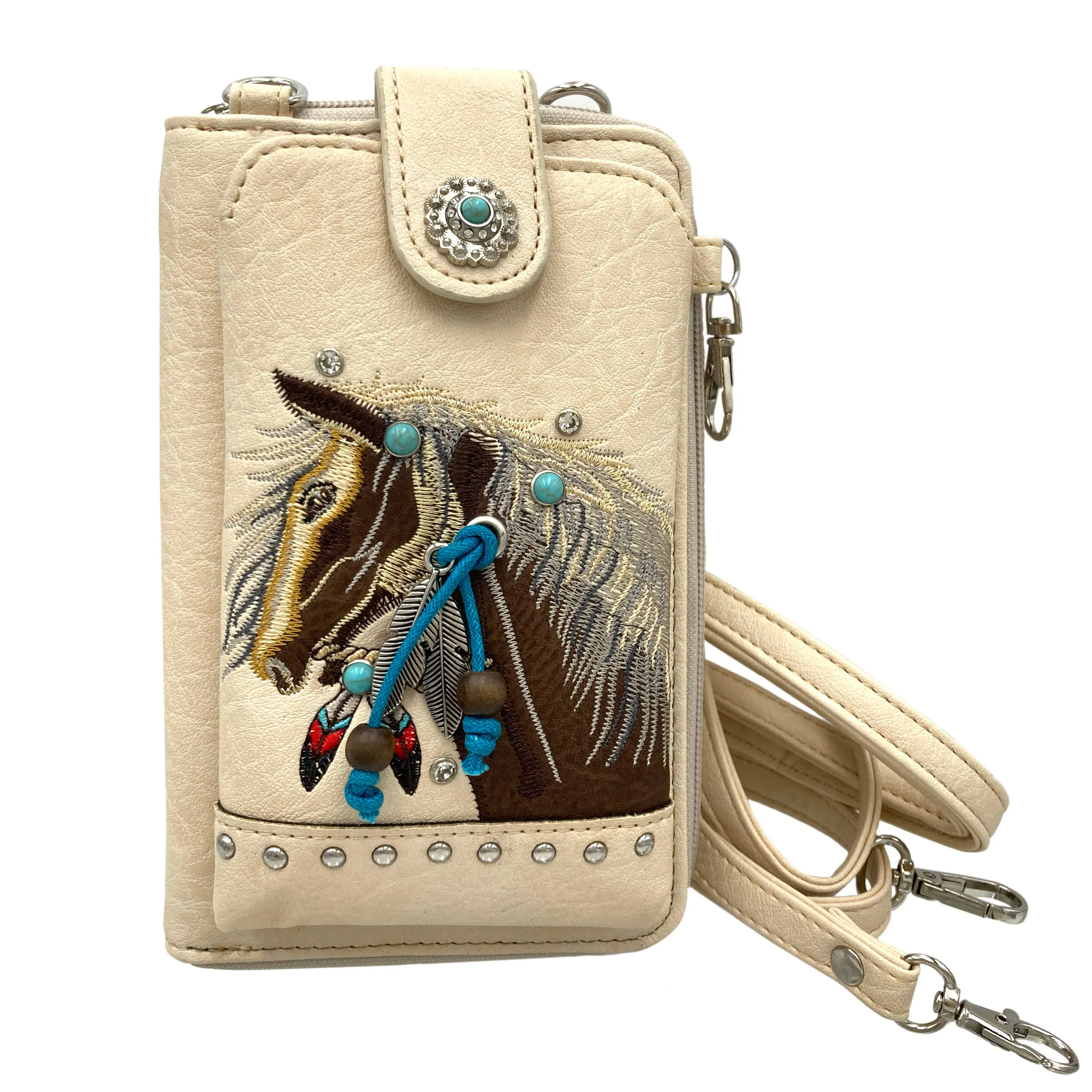 Embroidered Horse Crossbody Western Phone Wallet: Black