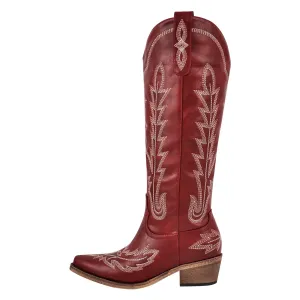 Embroidery Knee High Western Boots