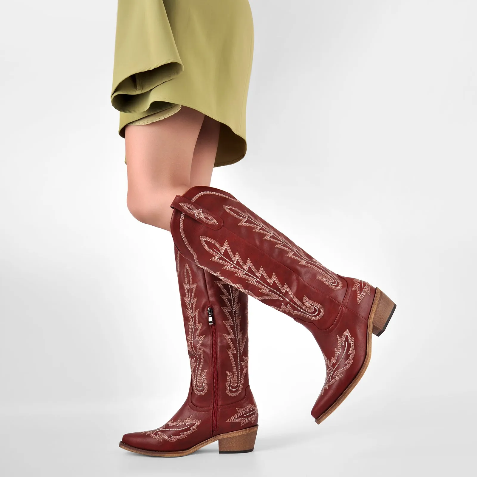 Embroidery Knee High Western Boots