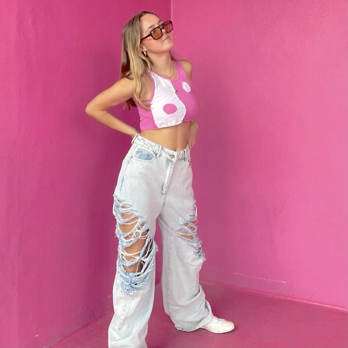 Emery High Rise Distressed Star Denim