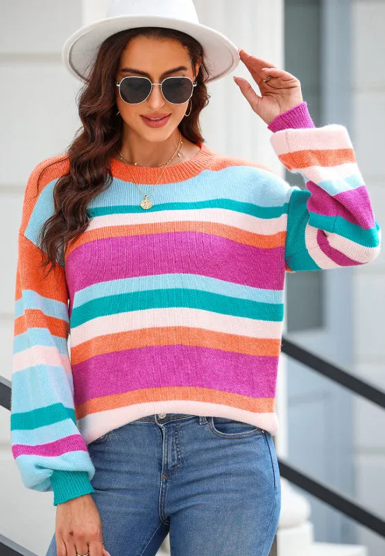 Emma Striped Round Neck Drop Shoulder Sweater