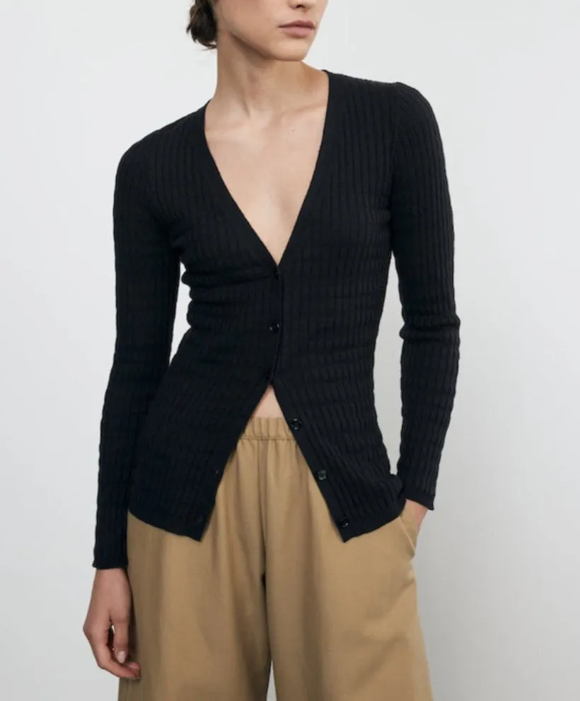 Enza Costa Linen Cotton V Neck Cardigan