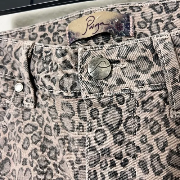 EUC ANTHROPOLOGIE PAIGE Peg Skinny Steel Cheetah Animal Print Jeans Size 26