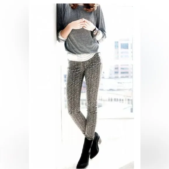 EUC ANTHROPOLOGIE PAIGE Peg Skinny Steel Cheetah Animal Print Jeans Size 26