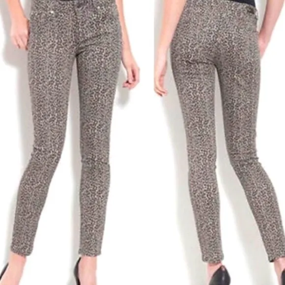 EUC ANTHROPOLOGIE PAIGE Peg Skinny Steel Cheetah Animal Print Jeans Size 26