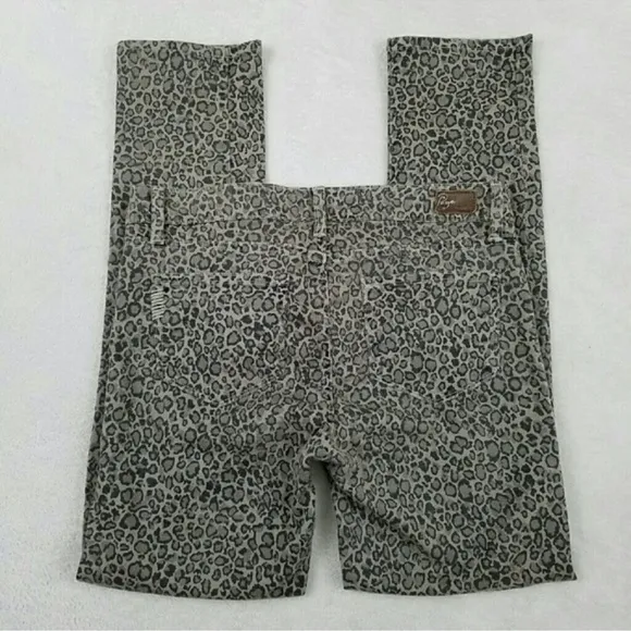EUC ANTHROPOLOGIE PAIGE Peg Skinny Steel Cheetah Animal Print Jeans Size 26