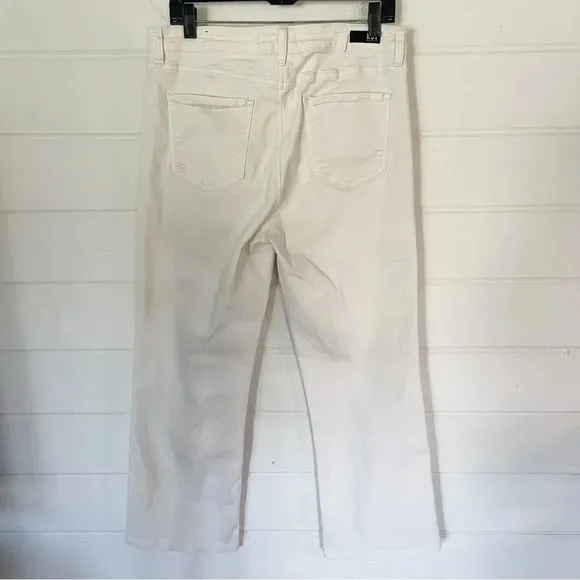 EUC Kut from the Kloth Kelsey High Rise Button Fly Kick Flare Jeans in Ecru 12