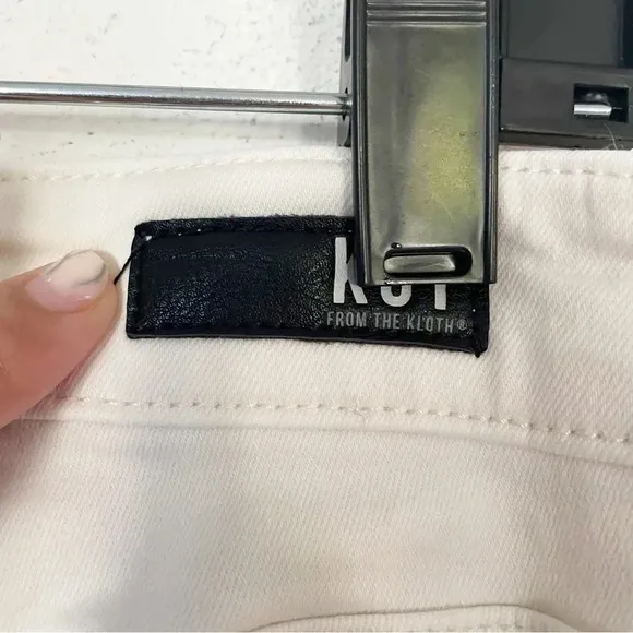 EUC Kut from the Kloth Kelsey High Rise Button Fly Kick Flare Jeans in Ecru 12