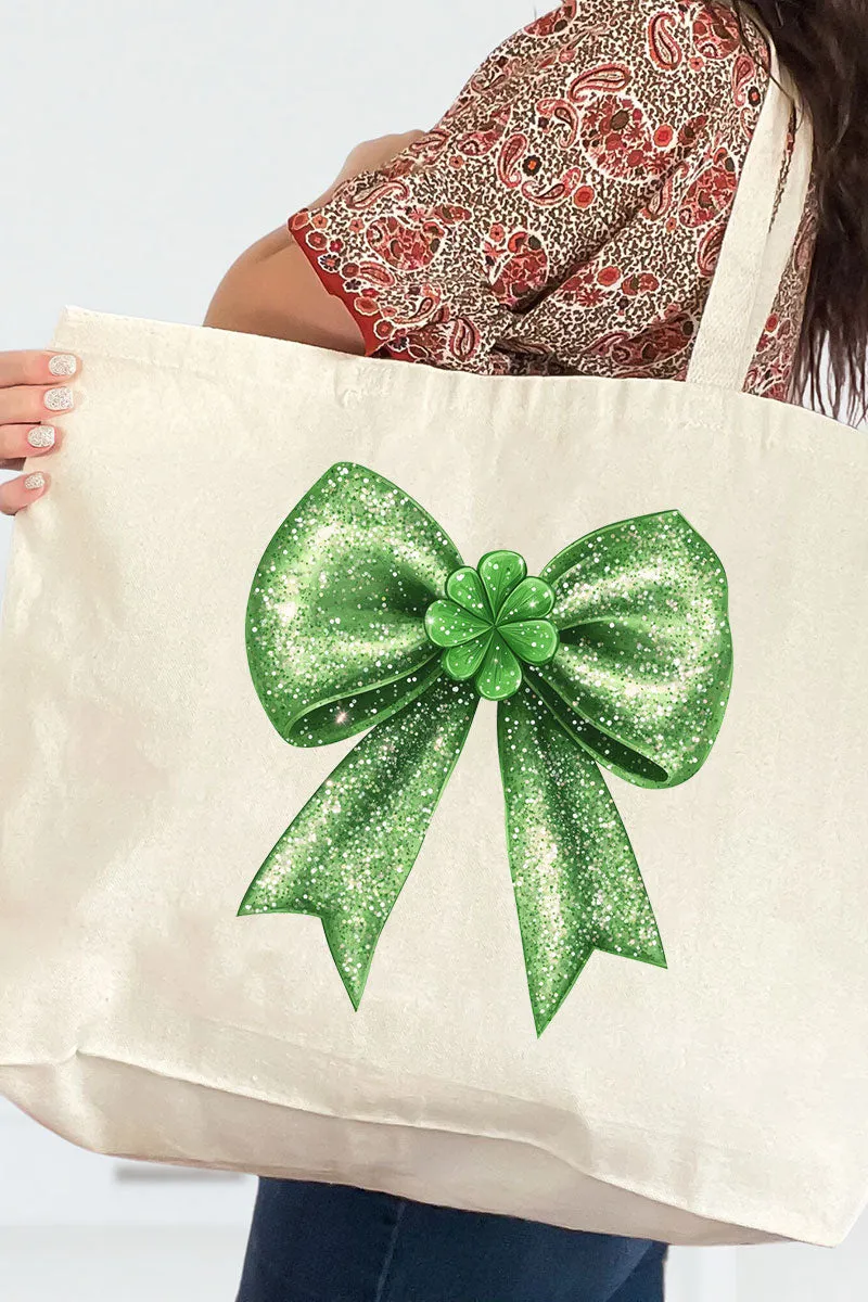 Faux Glitter Clover Coquette Canvas Jumbo Tote