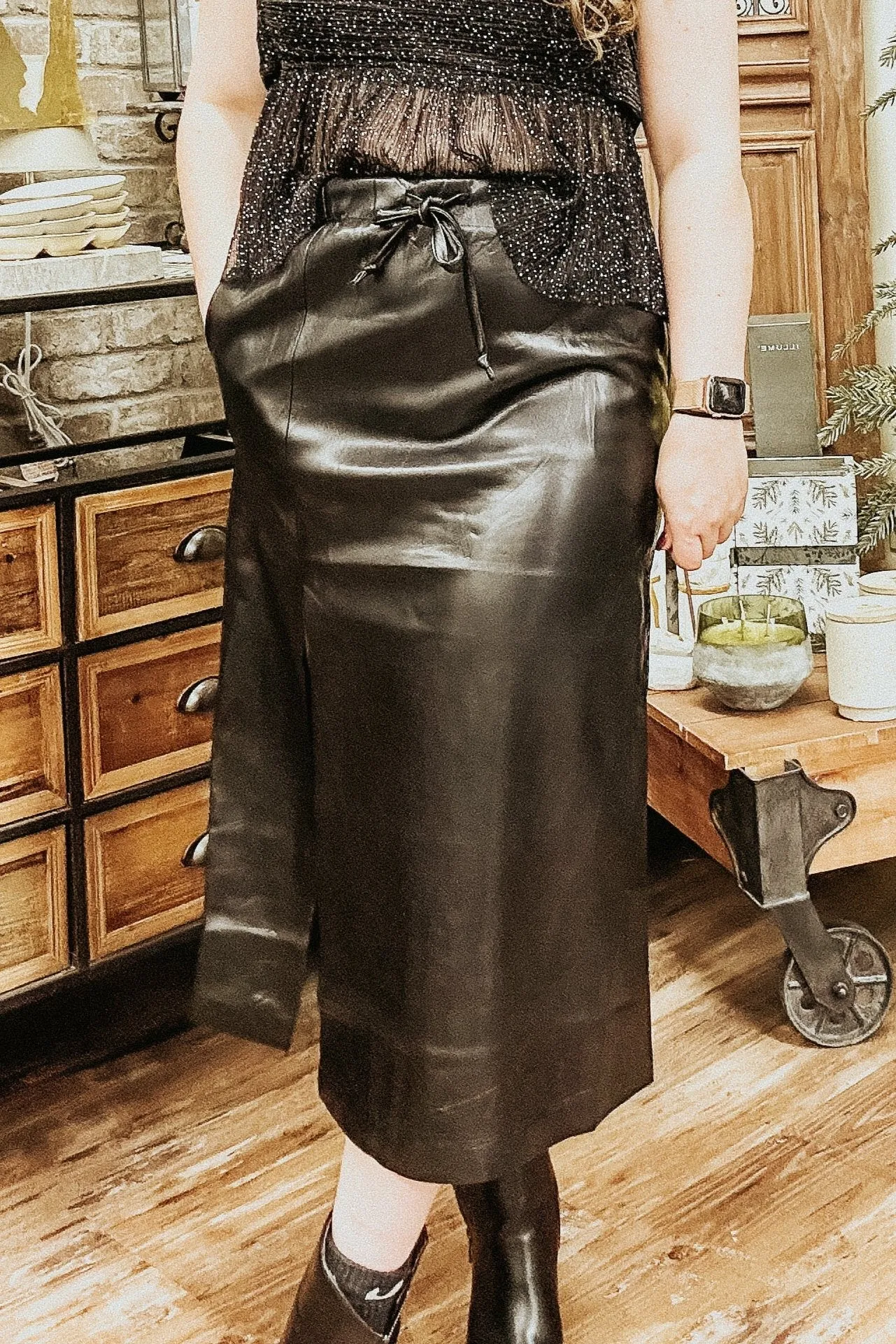 Faux Leather Midi Skirt