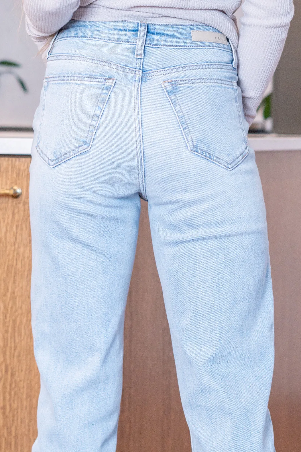 Feel Good Vibes Criss Cross High Rise Mom Jeans