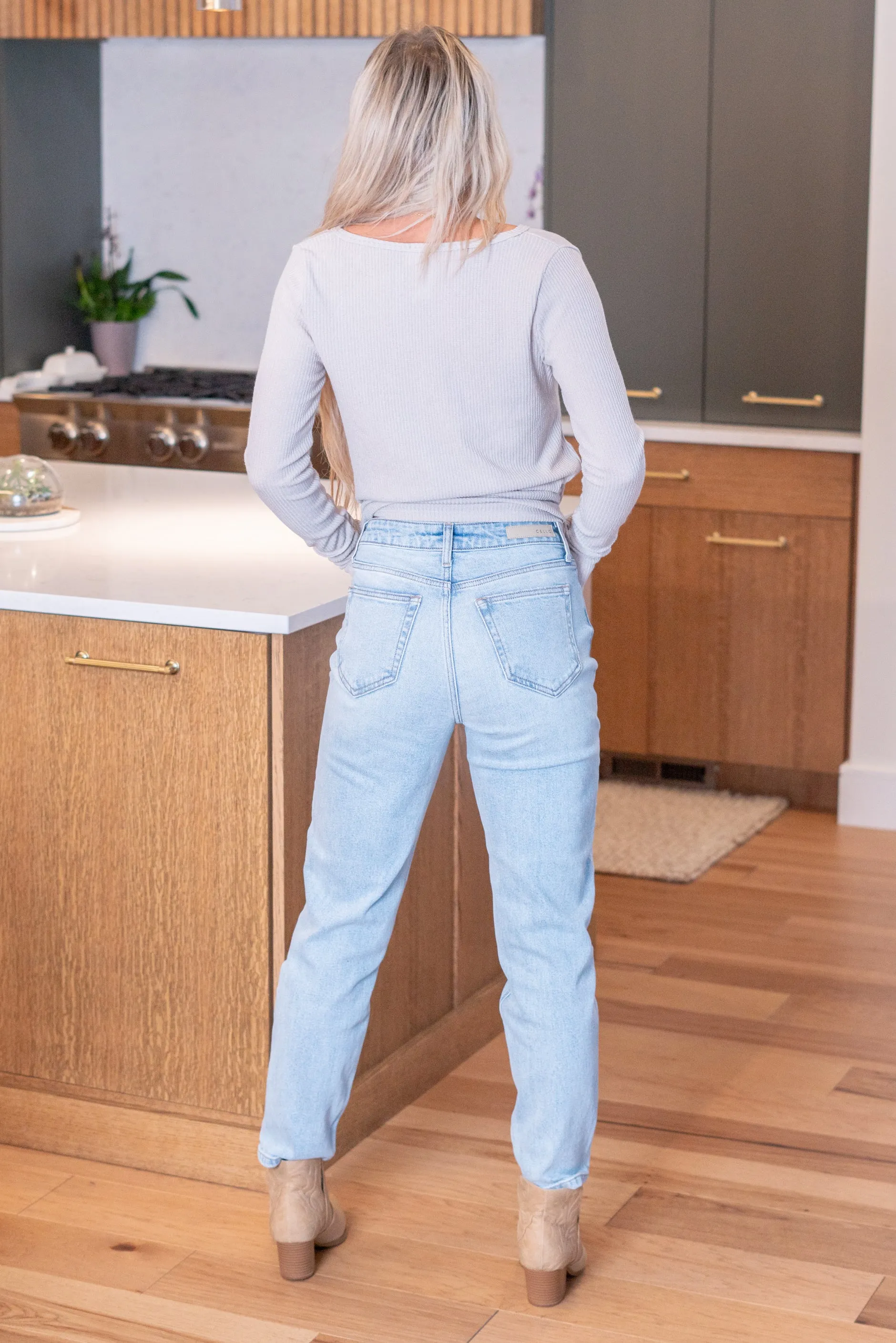 Feel Good Vibes Criss Cross High Rise Mom Jeans