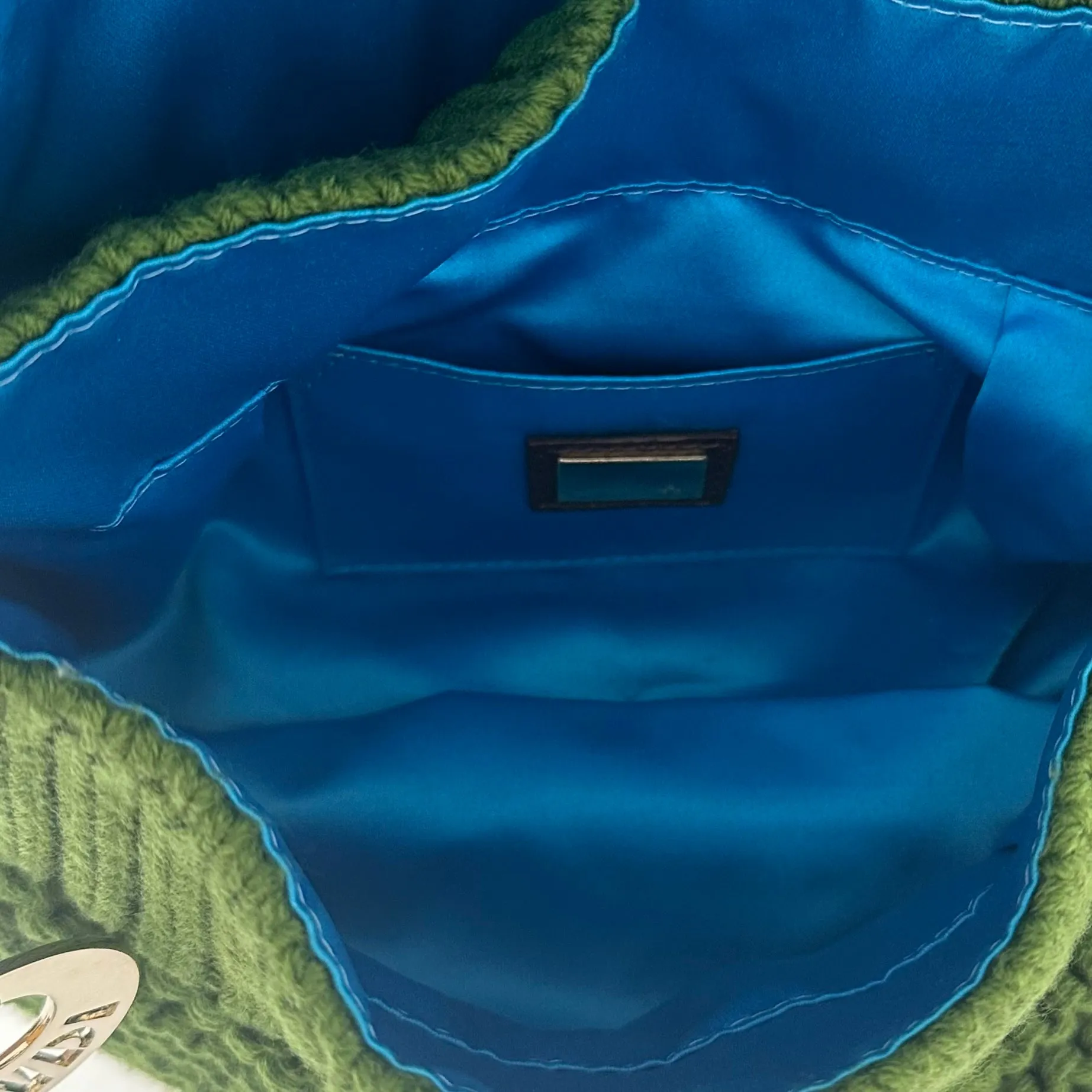 Fendi Green Knit Ruffle Shoulder Bag