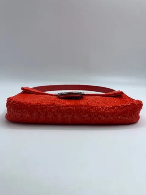 Fendi Red Beaded Baguette Shoulder Bag