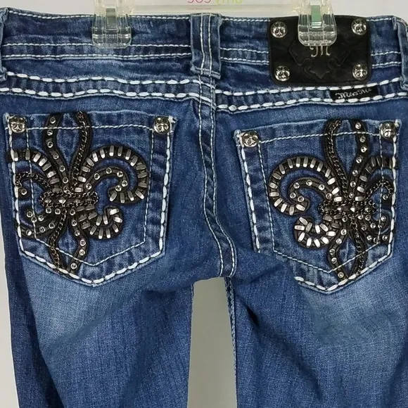 Fleur De Lis embellished boot cut jeans ladies 25