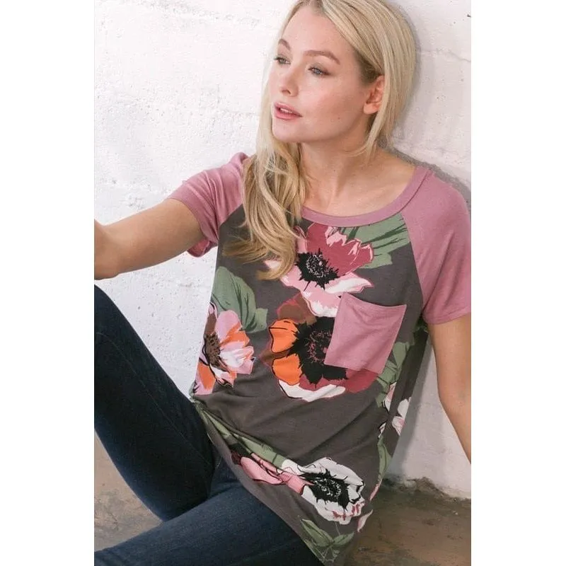 Flower top with pocket B1531